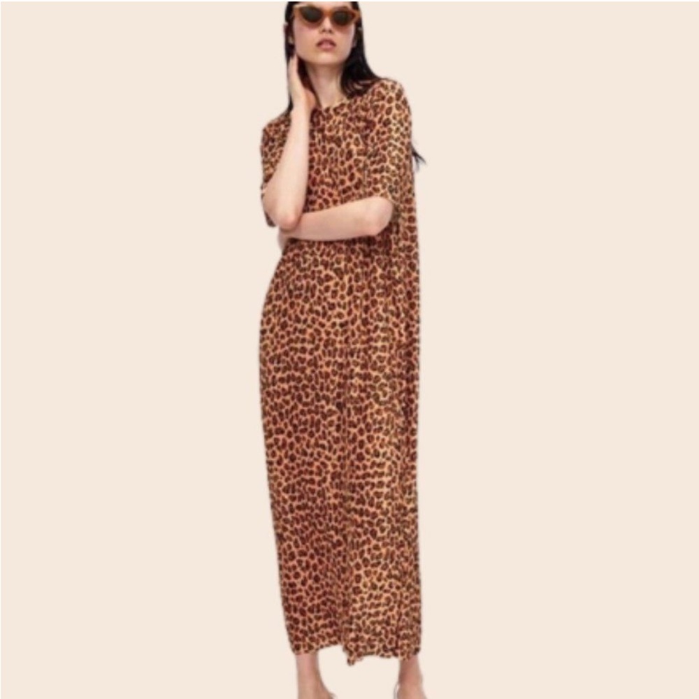 Zara Pleated Animal Print Maxi Dress